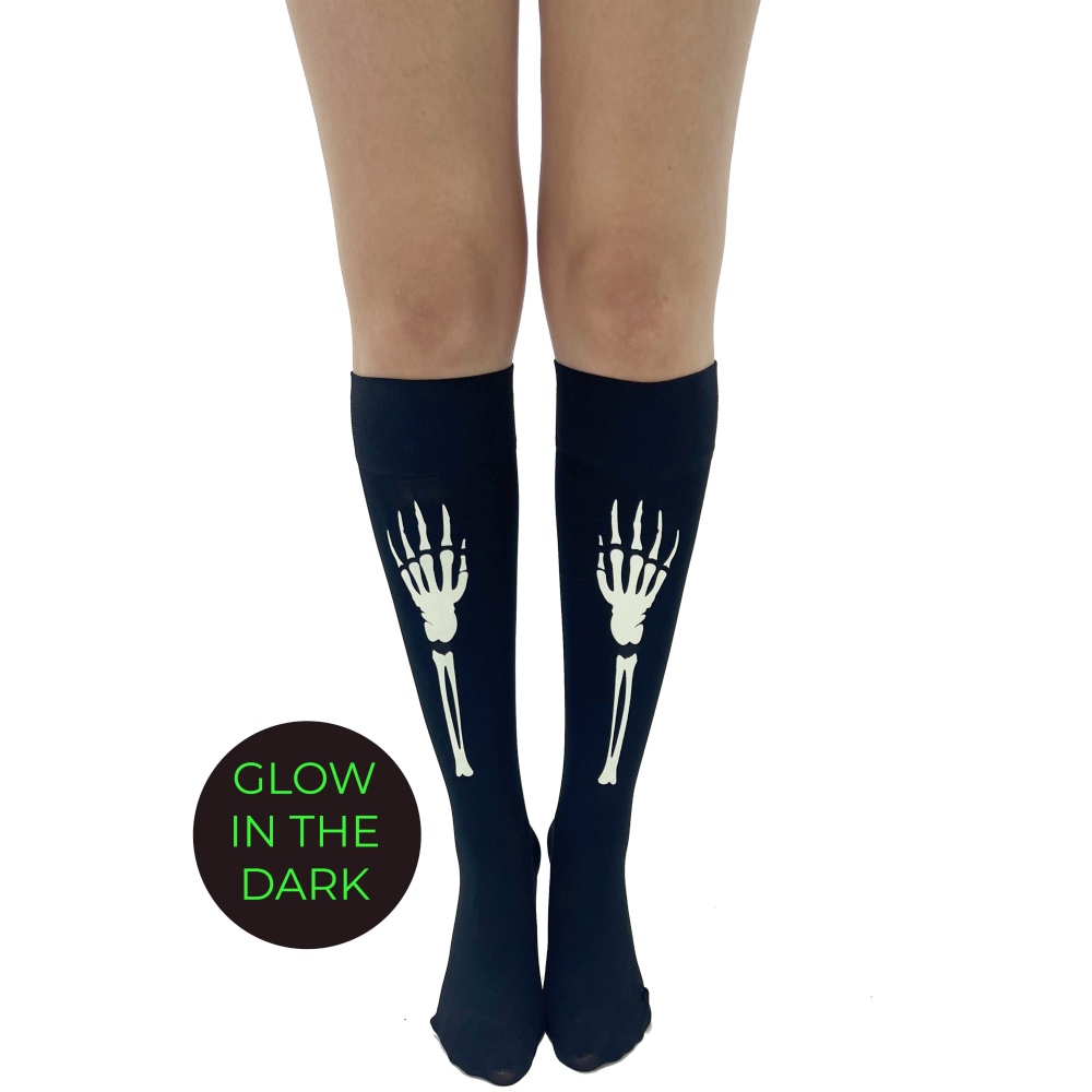 Pamela Mann - Skeleton Hands Glow In The Dark Kniehoge sokken - Zwart